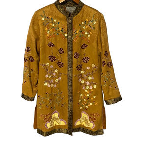 Vintage Alex Kim Embroidered Floral Long  line Jacket size PS
